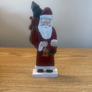 Hand-Carved Wooden Santa Claus Figurine Folk Art Christmas‎ Decor